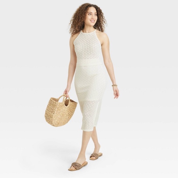 NWT Women's Halter Crewneck Open Work
Pullover Sweater - A New Day cream - Picture 4 of 8